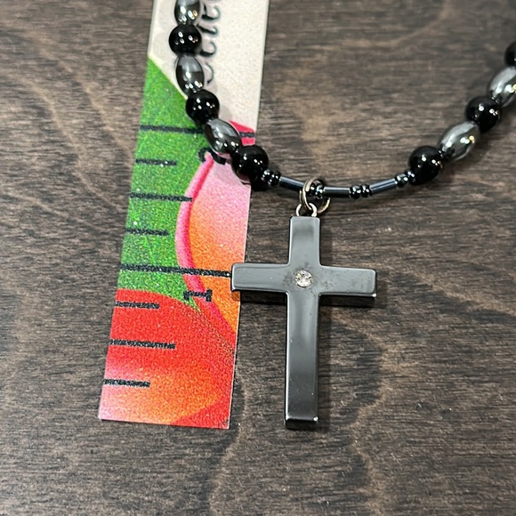 Hematite Slovakian Crystal Cross Pendant Necklace - Picture 9 of 9